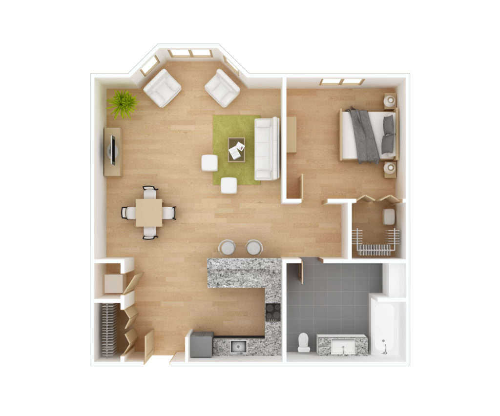 Plan 1 - 1 Bedroom Floorplan Image